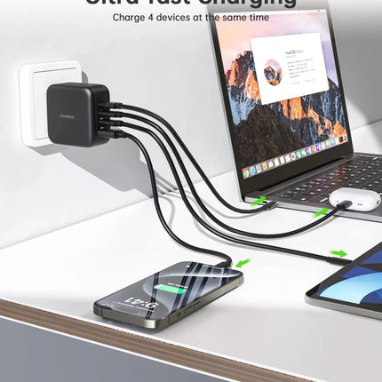 Choetech 70W GaN QC3.0 Fast 4 Port Travel Wall Power Adapter Charger US/EU/UK/AU