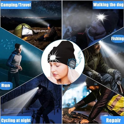 ZONSUSE 2-in-1 Winter Unisex Bluetooth Music Beanie Knitted Hat 6 LED Headlight