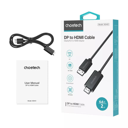 Choetech XDH01 Active DisplayPort to HDMI 2.0 Braided Cable 2M 4K@60Hz