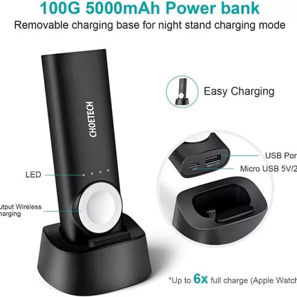 Choetech MFi Certified 2-In-1 Portable Wireless iWatch Charger Power Bank Dock