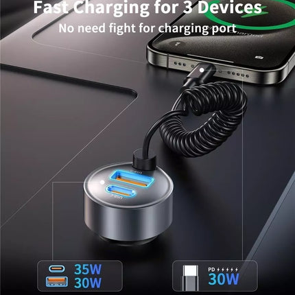 Choetech TC0030 65W 2 Port USB-C Car Charger Super Fast Charge Adapter with USB-C Cable