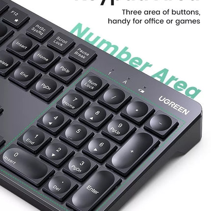 UGREEN 104-Key 2.4GHz Ergonomic Wireless Keyboard - Windows, Mac, Linux, Android
