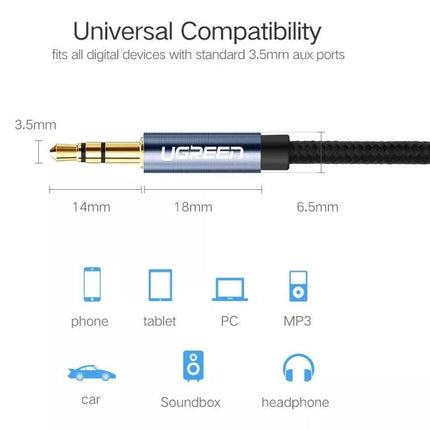 Ugreen 90 Degree Right Angle 3.5mm Male to Male Braid Aux Stereo Audio Cable 2m