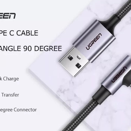 Ugreen Right Angle 90 Degree USB-A to USB-C 18W 3A Fast Charger Cable - 3M