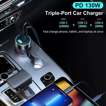 Choetech 130W Dual USB-C & USB Fast Car Charger iPhone 16 iPad MacBook Laptop