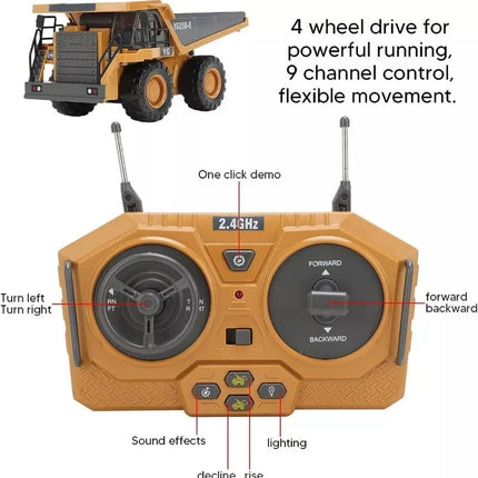 Yi Gong Toys 1:24 9CH 2.4G RC Construction Dump Truck Toy with Lights & Sounds