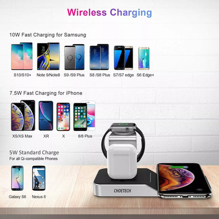 CHOETECH T316 4-in-1 MFi Wireless Charger Docking Station iPhone iPad Watch iPod