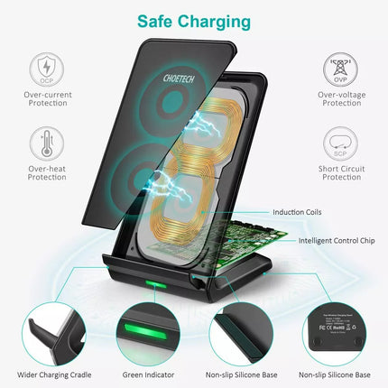 Choetech T524-S Qi Wireless Charger Fast Charging Dock Stand For iPhone Samsung