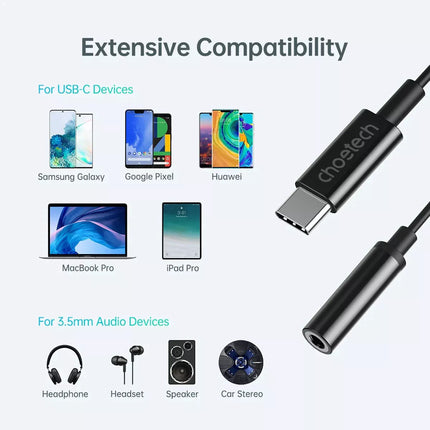Choetech AUX003 USB C to 3.5mm AUX Adapter with DAC Chip Headphone Audio S23 iPad Pro