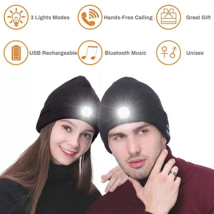 ZONSUSE 2-in-1 Winter Unisex Bluetooth Music Beanie Knitted Hat 6 LED Headlight