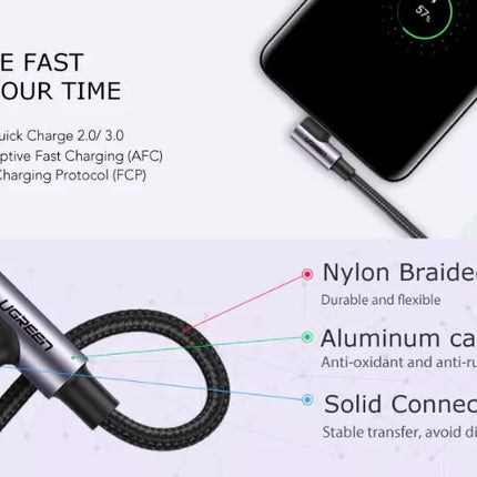 Ugreen Right Angle 90 Degree USB-A to USB-C 18W 3A Fast Charger Cable