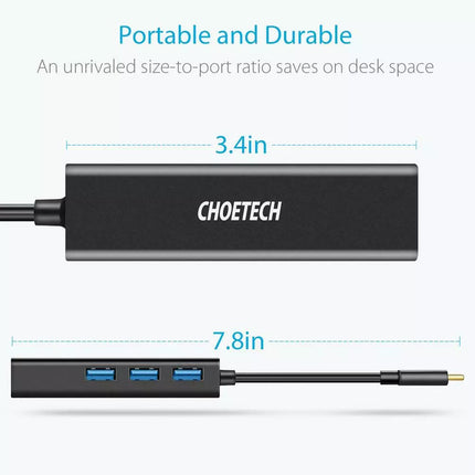 Choetech HUB-U02 4-in-1 USB-C to Gigabit Ethernet + 3 x USB3.0 Adapter