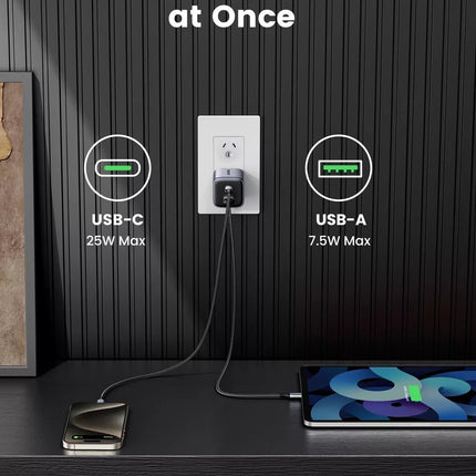 UGREEN 35W Nexode GaN 2-Ports USB-C & USB-A PD3.0 Fast Wall Charger iPhone 16