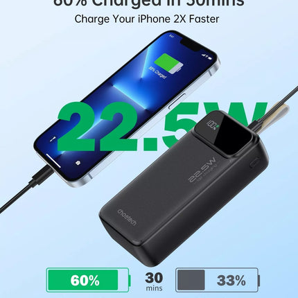 CHOETECH 3-Ports PD 22.5W Digital Display Power Bank - B731, B730, B729, B728