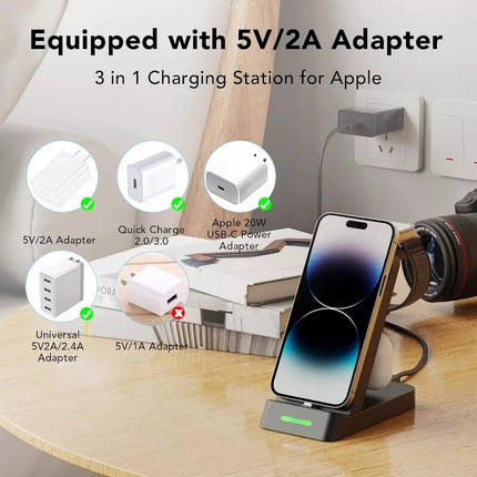 BDI 15W 3-in-1 Wireless Charger Stand for iPhone 16/15, Apple Watch, AirPods