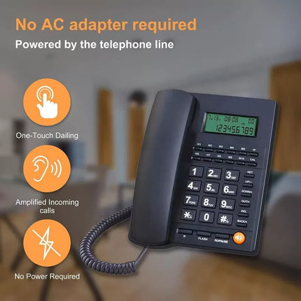 BDI Landline Corded Telephone Caller ID Desk Phone w/ Large Button Home/Office