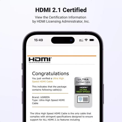 UGREEN 8K HDMI 2.1 Cable 8K@60Hz, 4K@120Hz, Support Dynamic HDR eARC Dolby Atmos