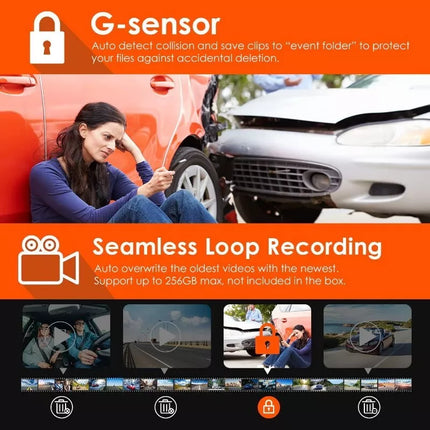 BDI 3 Channel Dash Cam DVR 1080P Front + Inside + Rear for Cars, Uber Driver