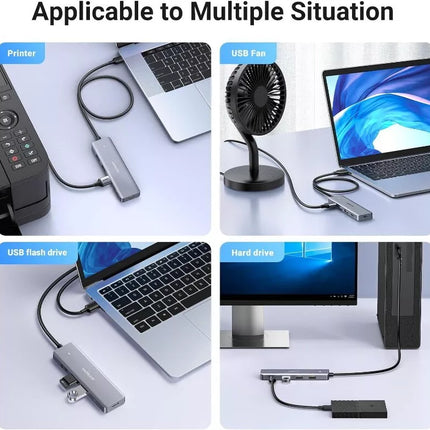 UGREEN 5-In-1 Ultra Slim 4-Port USB 3.0 Hub PD Charging with 5Gbps Data Transfer