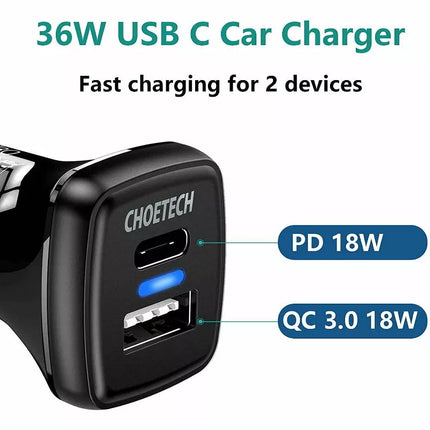 Choetech TC0005 36W Quick Charge 3.0 USB Type-C Car Charger iPhone 16 15 Samsung