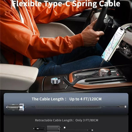 Choetech TC0030 65W 2 Port USB-C Car Charger Super Fast Charge Adapter with USB-C Cable