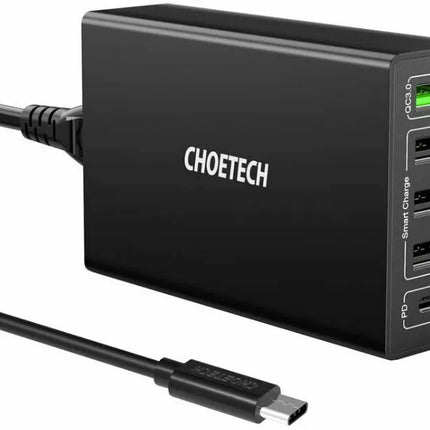 CHOETECH Q3-4U2Q Premium 5-Port USB-C PD Charger with Quick Charge 3.0 60W