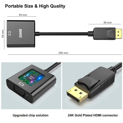 BENFEI 000099 black DisplayPort to VGA,Gold-Plated Uni-directional Adapter
