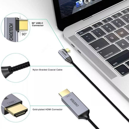 Choetech XCH-1803 USB C To HDMI 90 Degree Braided Cable 4K@60Hz Mirror/Extended