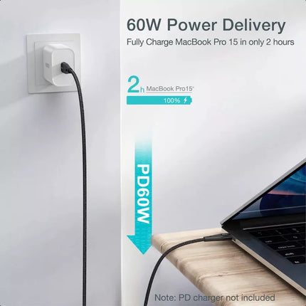 Choetech PD 60W 3A Type C Fast Charging USB C to USB C Charger Cable iPhone 16
