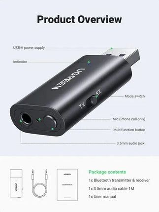 UGREEN Bluetooth 5.1 Transmitter Receiver 2-in-1 Wireless Bluetooth Adapter