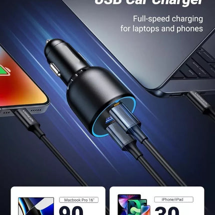 Choetech 130W Dual USB-C & USB Fast Car Charger iPhone 16 iPad MacBook Laptop