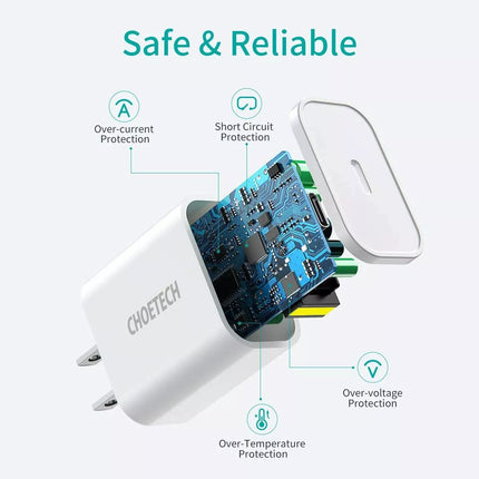 Choetech 20W PD USB-C Wall Charger QC 3.0 Power Adapter + Cable For iPhone 14 13