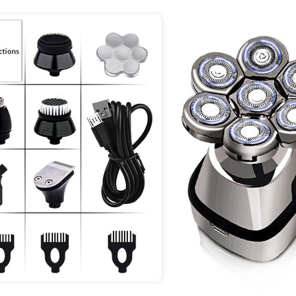BDI 5-in-1 7D Floating Head Shaver for Bald Men with Nose Hair Sideburns Trimmer