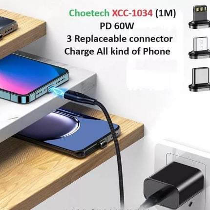 Choetech XCC-1034 3-in-1 Magnetic PD 60W USB C to C Cable - Type C/Micro/iPhone