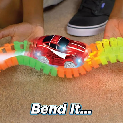 QWZ 165 pcs Glow Race Tracks Flex & Glow in The Dark Race Car Tracks for Kids