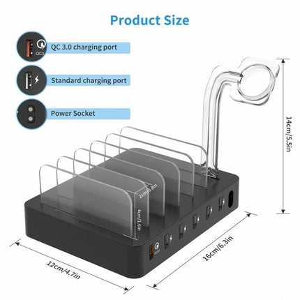 Choetech Q3008 6-Port USB Multi Device Charging Station Dock w/ 6 Charging Cable