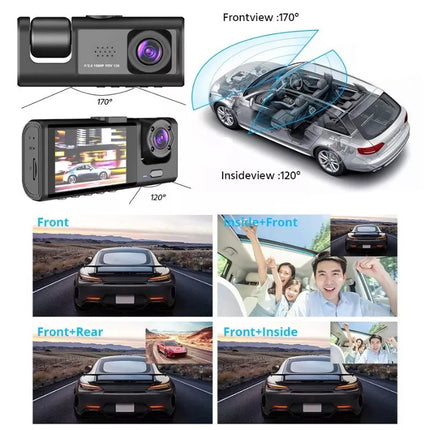 BDI 3 Channel Dash Cam DVR 1080P Front + Inside + Rear for Cars, Uber Driver
