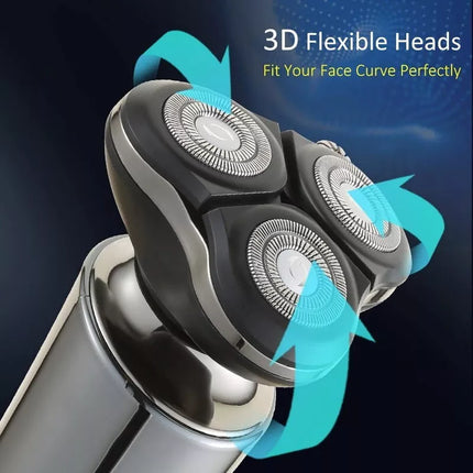 BDI Waterproof Electric Razor for Men Rechargeable Rotary Shaver Wet/Dry LED