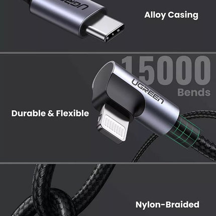 UGREEN MFi USB C to iPhone Cable 90° for iPhone 14, 13, iPad, AirPods Pro
