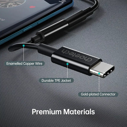Choetech AUX003 USB C to 3.5mm AUX Adapter with DAC Chip Headphone Audio S23 iPad Pro