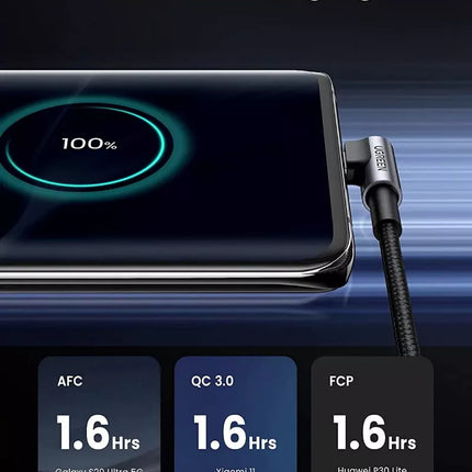 Ugreen Right Angle 90 Degree USB-A to USB-C 18W 3A Fast Charger Cable