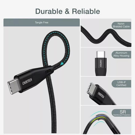 Choetech PD 60W 3A Type C Fast Charging USB C to USB C Charger Cable iPhone 16