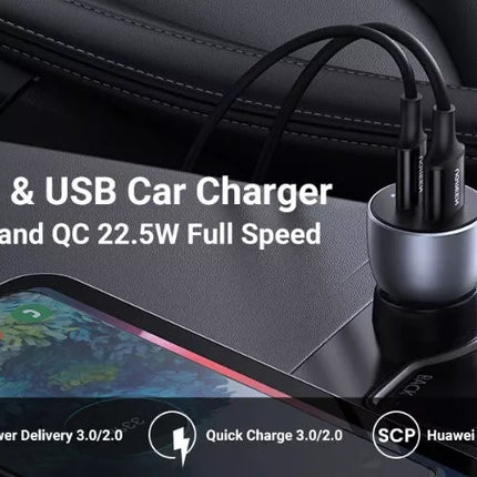 UGREEN 42.5w Type-C Fast Car Charger Adapter Dual Ports iPhone 14, iPad
