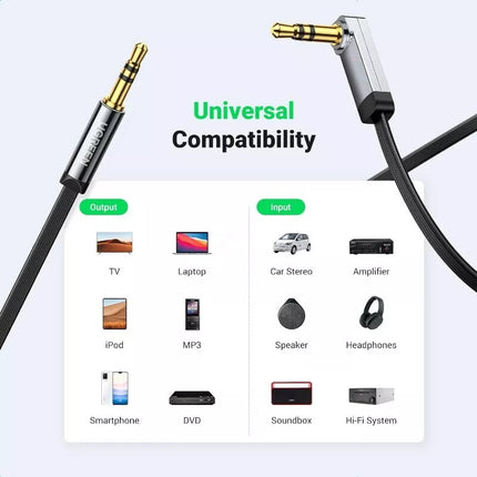 Ugreen 90 Degree Right Angle 3.5mm Male to Male Braid Aux Stereo Audio Cable 2m