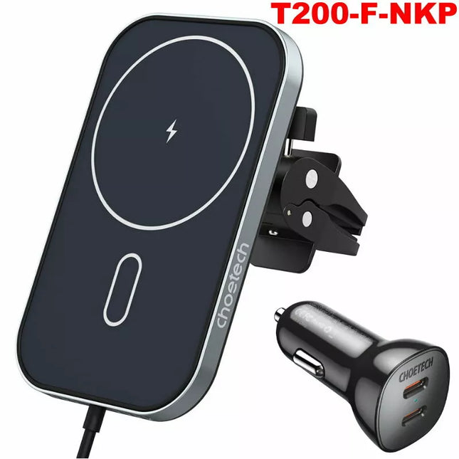 Choetech T200 MagSafe Wireless Car Holder + Dual USB C Charger For iPhone 16 15