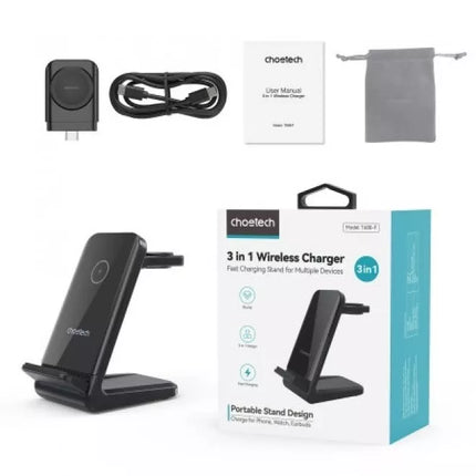 CHOETECH T608 15W 3-in-1 Wireless Charger Stand for Apple iWatch & Samsung Watch