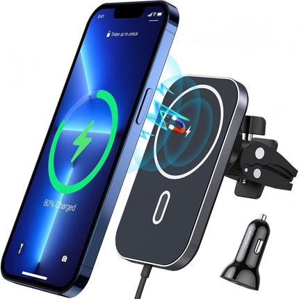 Choetech T200 MagSafe Wireless Car Holder + Dual USB C Charger For iPhone 16 15