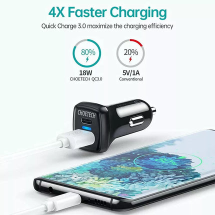Choetech TC0005 36W Quick Charge 3.0 USB Type-C Car Charger iPhone 16 15 Samsung