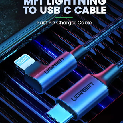 UGREEN MFi USB C to iPhone Cable 90° for iPhone 14, 13, iPad, AirPods Pro