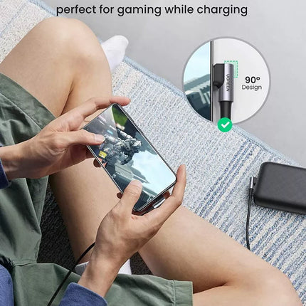 Ugreen 90° Angled Right Angle USB C to USB C Cable PD 60W 3A Fast Charging